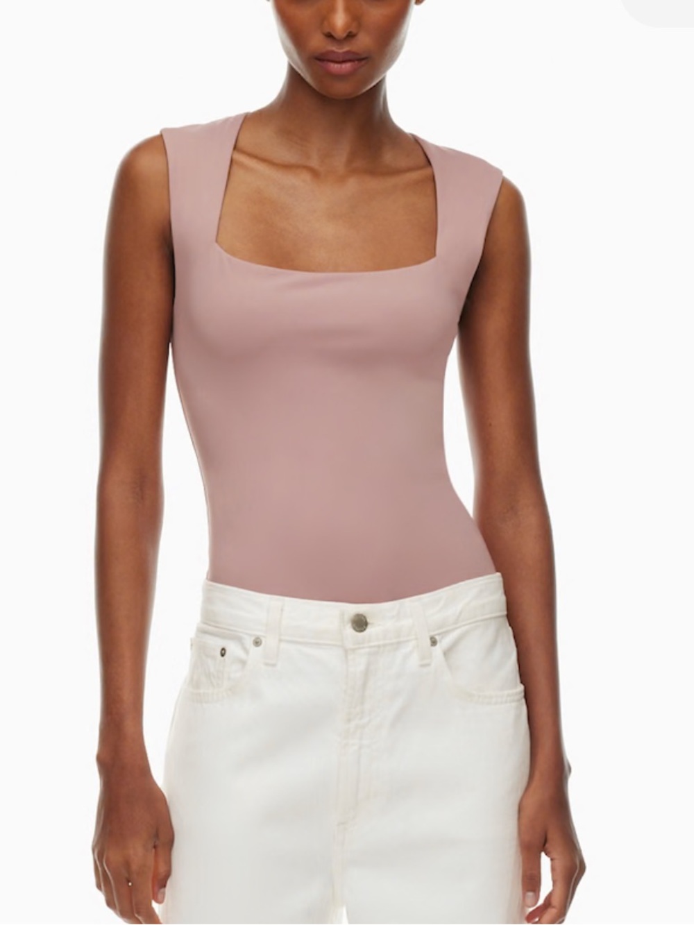 Aritzia Original Contour Esteem Bodysuit Tank Top Squareneck Claremont Mauve - Picture 4 of 8